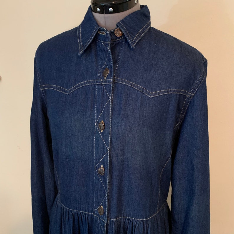 Vintage 90s Denim Shirtdress Long Sleeve Studio 25 Western Cowgirl Size Medium M