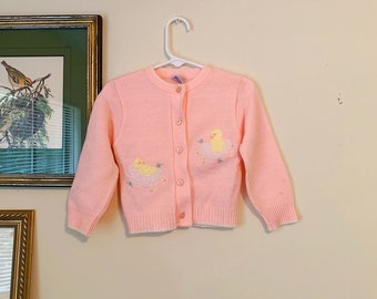 Vintage 90s Baby Girls Teddy Bear Appliqué Cardigan Size 24 Months