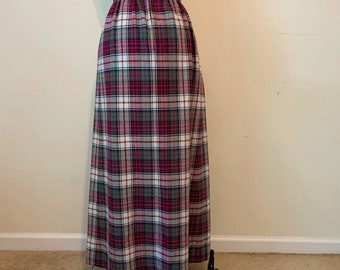 Vintage 70s Red Blue Plaid Maxi Skirt Size 8