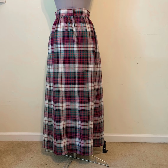 Vintage 70s Red Blue Plaid Maxi Skirt Size 8 - image 1