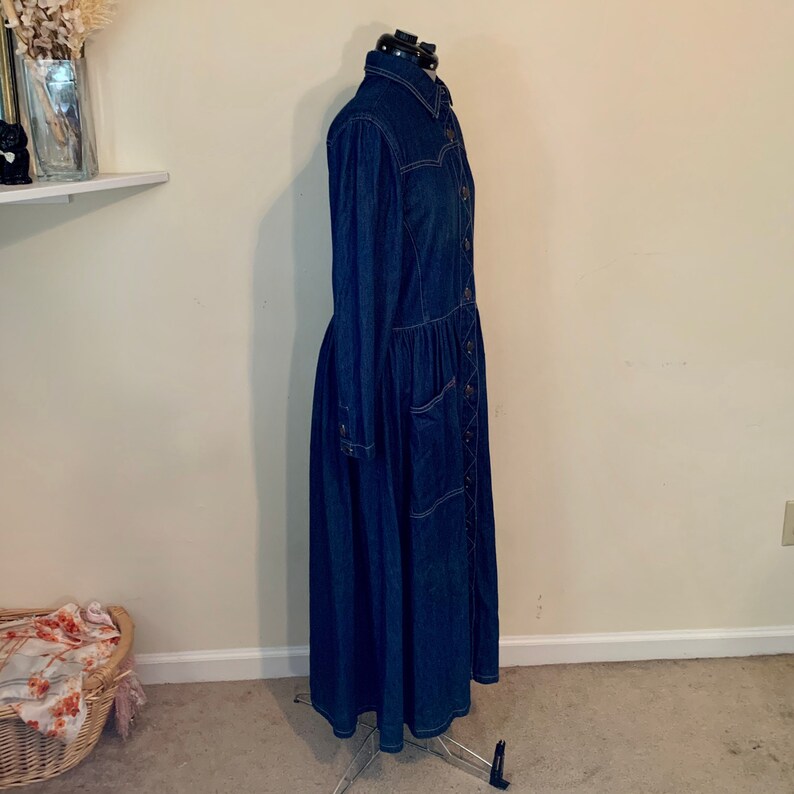 Vintage 90s Denim Shirtdress Long Sleeve Studio 25 Western Cowgirl Size Medium M