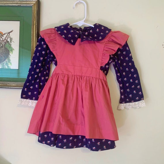 Vintage 70s Navy Blue Dusty Rose Prairie Dress an… - image 2