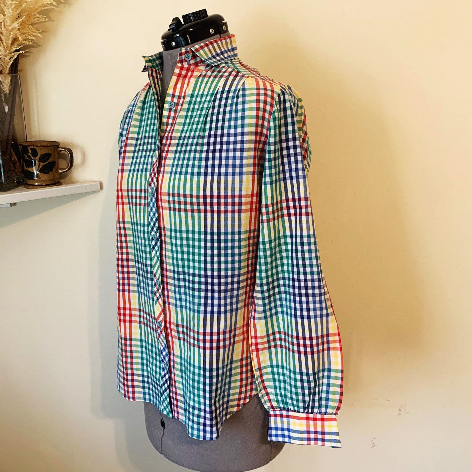 Vintage 80s Primary Color Block Plaid Blouse Size 8 - Etsy Sweden