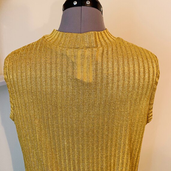 Vintage 90s Gold Metallic Ribbed Sleeveless Mock … - image 5