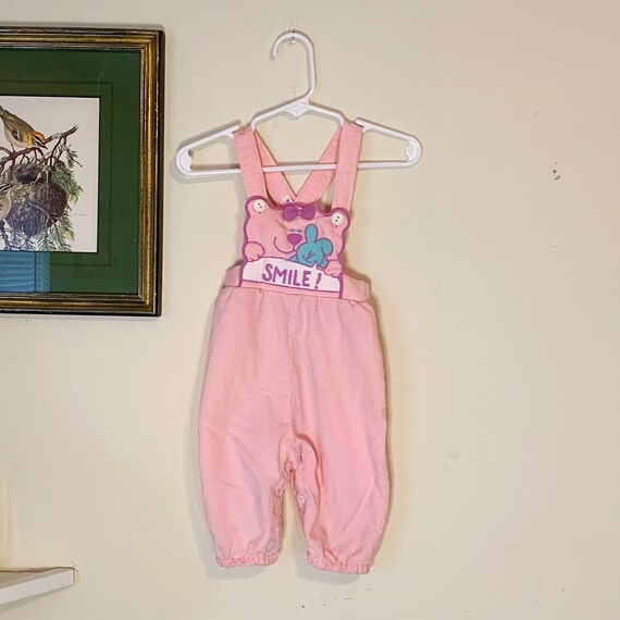 Vintage 80s Baby Girls Pink Corduroy Bear Overall… - image 1