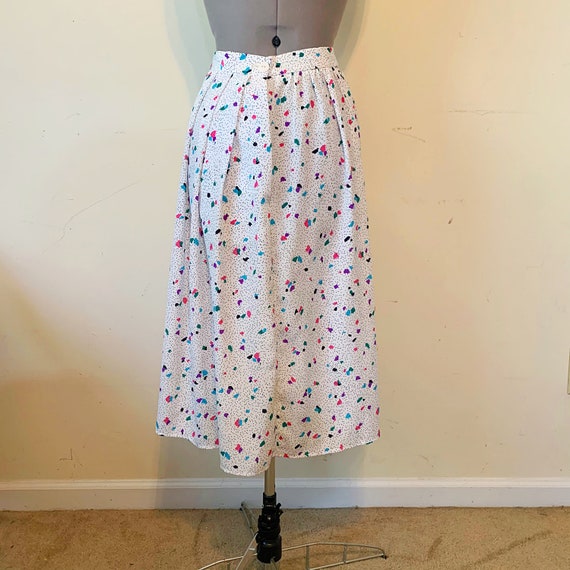 80s White New Wave Pop Art Midi Skirt Size 10