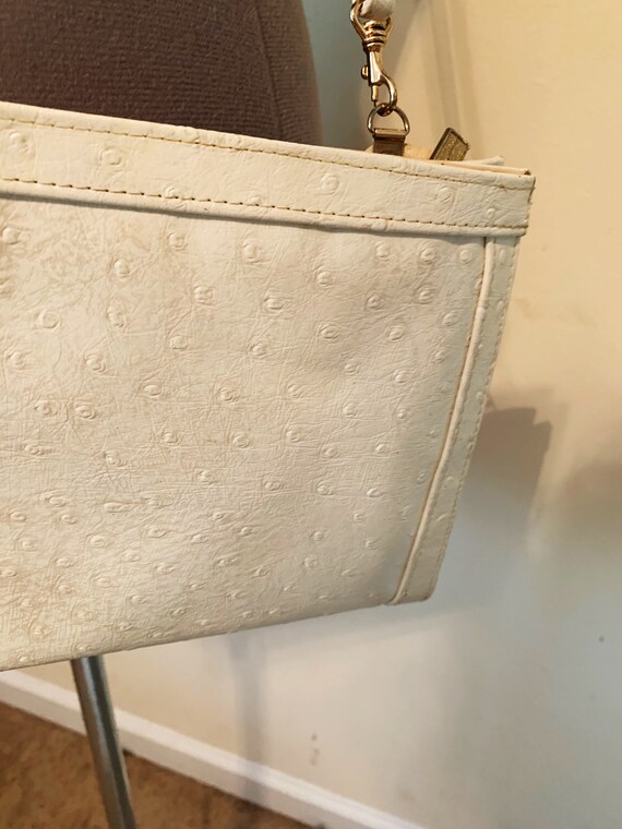 Vintage 80s Bueno Cream Ostrich Leather Handbag - image 3