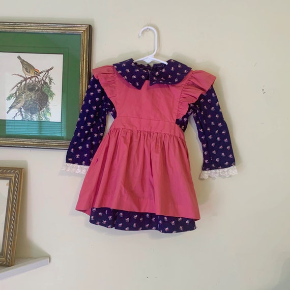 Vintage 70s Navy Blue Dusty Rose Prairie Dress an… - image 1