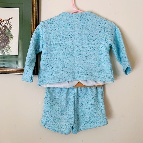 Vintage 60s Toddler Blue Knit Jacket Shorts Set -… - image 6