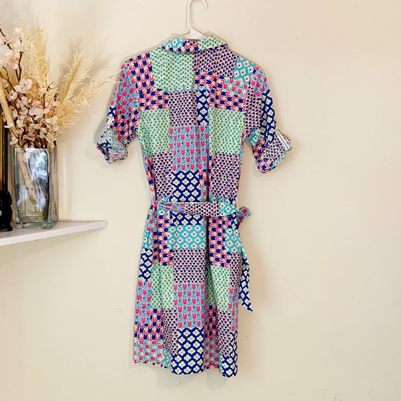 Vintage Talbots Patchwork Flower Power Shirtdress Size 2