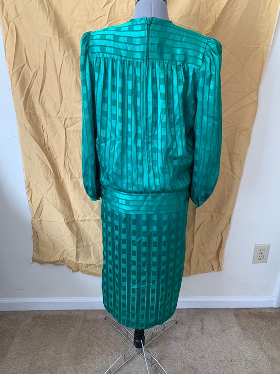 Vintage 80s Emerald Green Metallic Dropwaist Dres… - image 4