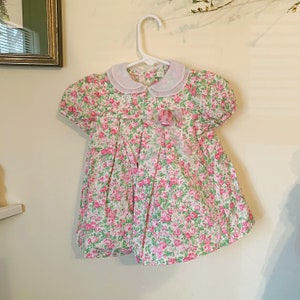 Diaper Cover Vintage Dotted Swiss Puff Sleeve Peter Pan Collar Size 6-12 Months 60s Sheer Pink Baby Dress