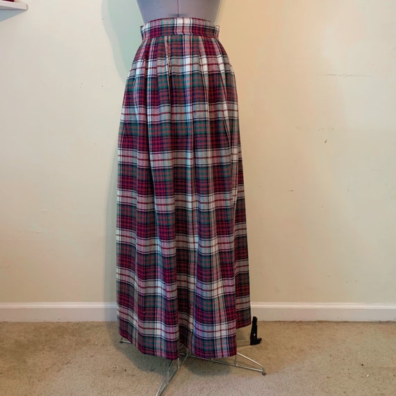 Vintage 70s Red Blue Plaid Maxi Skirt Size 8 - image 10