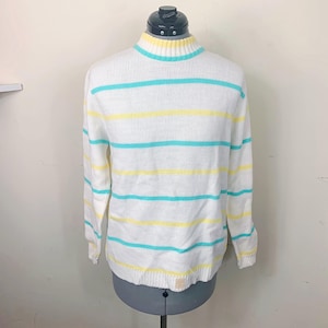Vintage 60s DEADSTOCK White Striped Mock Turtleneck Sweater Size Large
