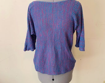 Vintage 80s Purple Crochet Dolman Sleeve Sweater Size Small