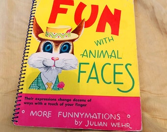 Vintage 50s Fun With Animal Faces Children’s Mechanical Popup Book