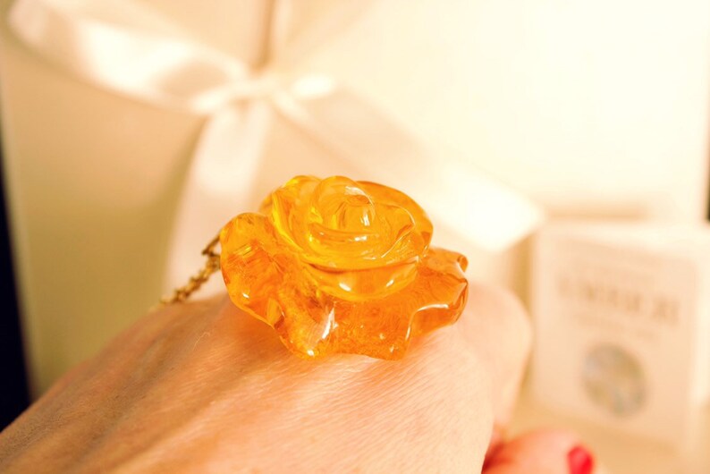 Amazing carved Amber rose Amber pendant with chain