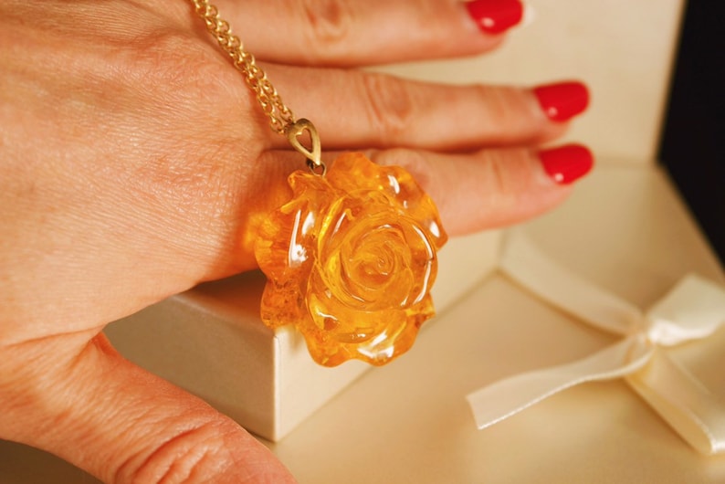 Amazing carved Amber rose Amber pendant with chain