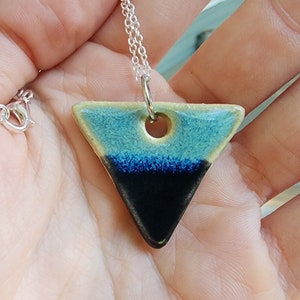 Teal and blue triangle ceramic necklace