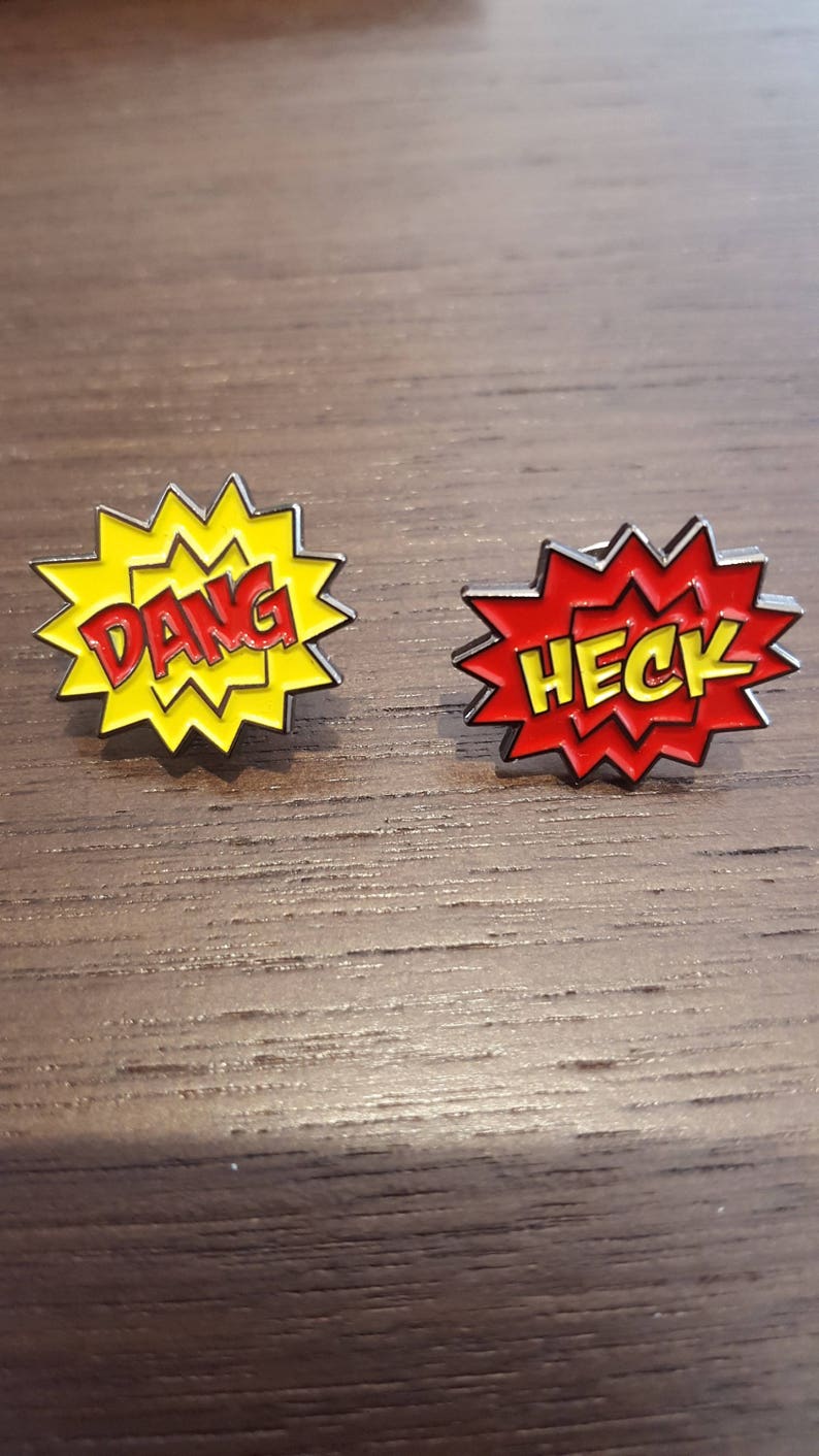 Comic Expletives Heck and Dang hard enamel lapel pin set