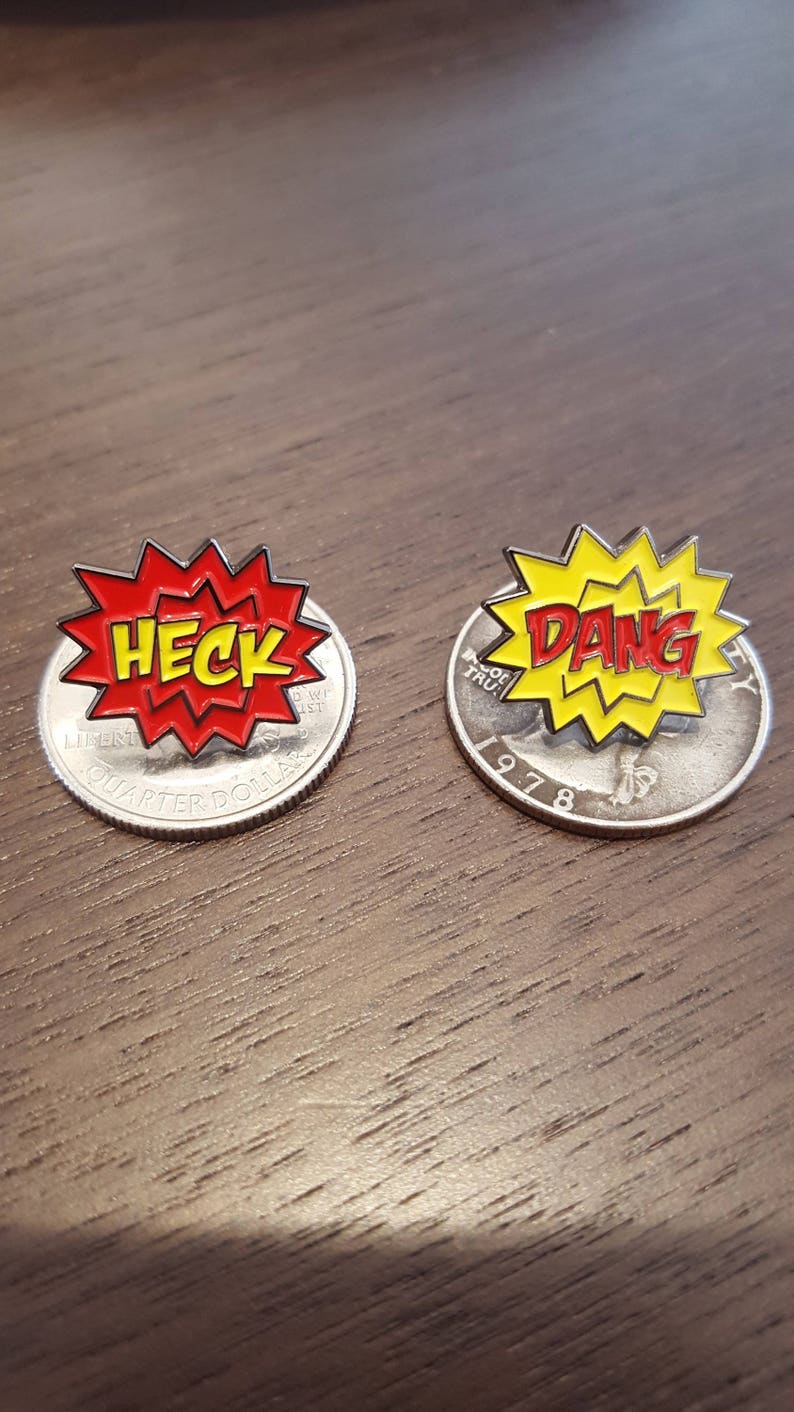 Comic Expletives Heck and Dang hard enamel lapel pin set