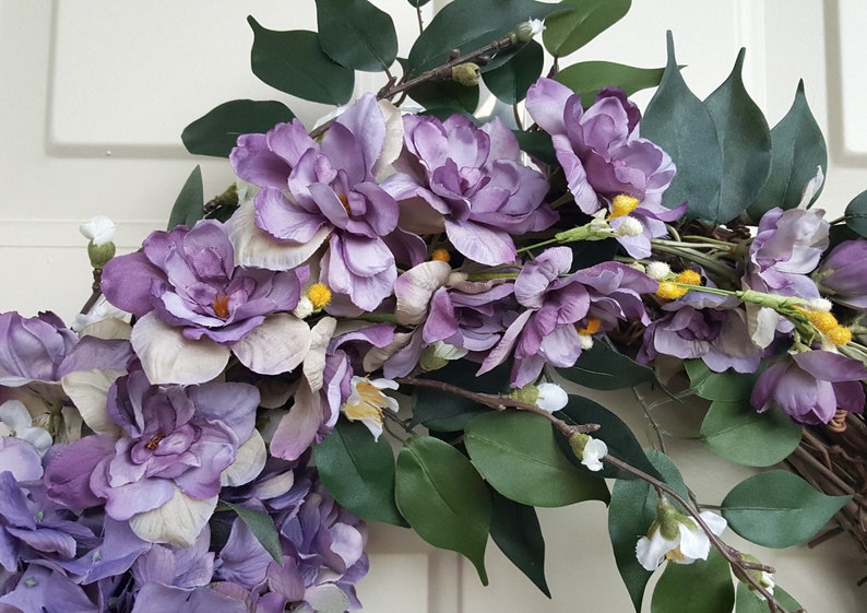 Farmhouse Wreath Neutral Fall Wreath Purple Hydrangea Wreath Purple Floral Front Door Wreath Hydrangea Door Wreath for All Seasons