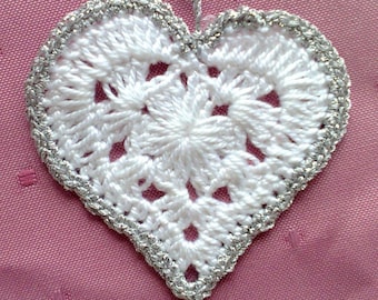 Crocheted Hearts White Gift Tags with Silver Border