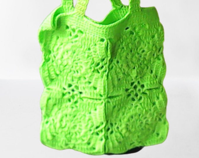 Neon green crochet bag, shoulder bag, cute bag with long handles, green bag, shoulder bag