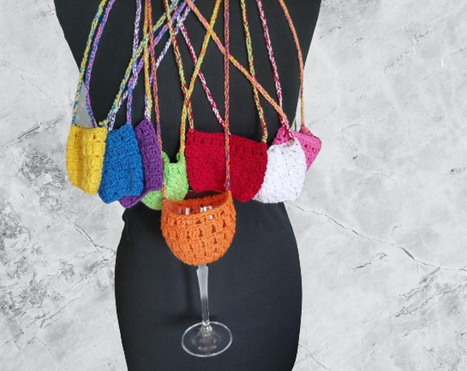 Crochet summer party gift wine glass holder and party jewelry necklace