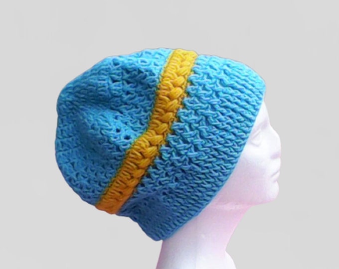 Blue Very Large Crochet Cap Slouch Beanie Teal Crochet Hat Crochet Women Hat Blue Slouchy Beret Turquoise Slouchy Hat Turquoise Knitting Slouch Hat
