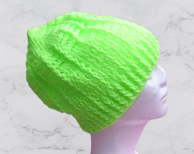 Green Slouch Crochet Cap Neon Green Crochet Pastel Colors Beanie Crochet Women Hat Slouchy Knit Green Beret Light Green slouch Tam