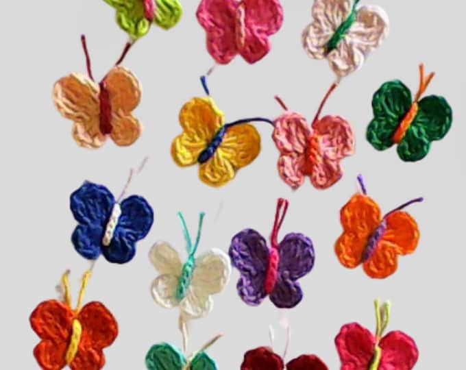 Applications of 15 crocheted colorful butterflies small embellishments to sew