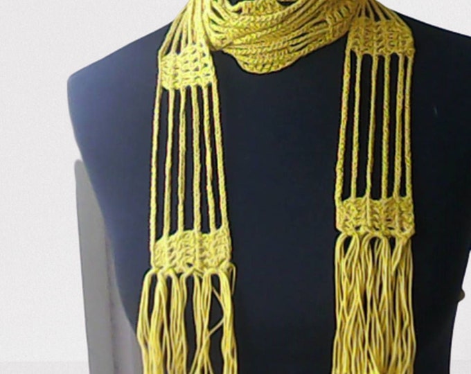 Fringe long shawl, crochet summer necklace, long lace shawl, lovers knot thin shawl, spring fashion shawl, crocheted shawl