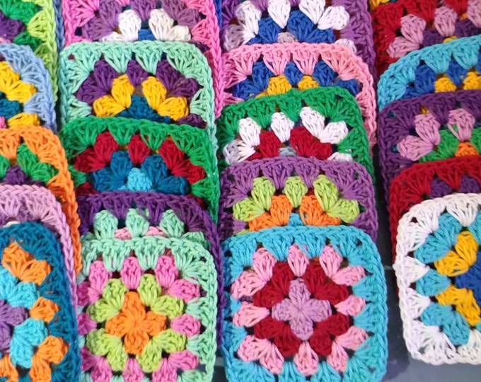 Hand crocheted squares 12 pieces in a set, Grannysquare, Collection Kit, for pillows, blankets, bags, jackets, Collection in a set, Made in Norway