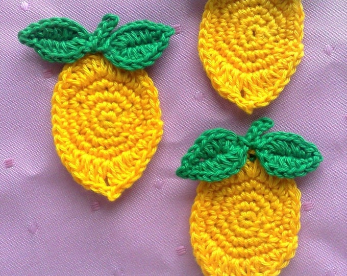 Lemon crochet, 9 pieces in a set Lemon crocheted application in yellow, wrong food crochet fruits