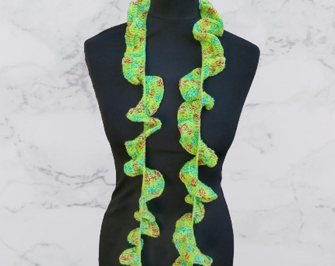 Very long scarf 65", ruffled crochet scarf very colorful accessories for clothing