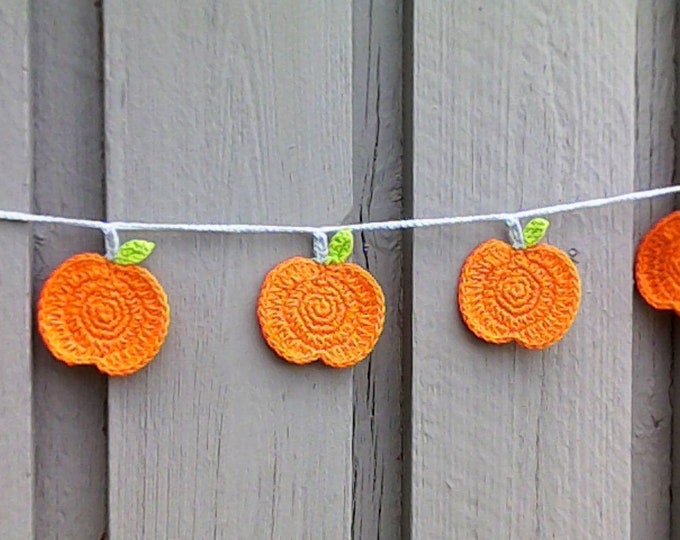 Pumpkin Garland Autumn Decor with 9 Crocheted Pumpkin, Halloween Decoration Thanksgiving