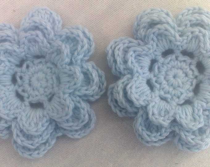 Patch up 3 layers crochet flower 3 inches in light blue cotton