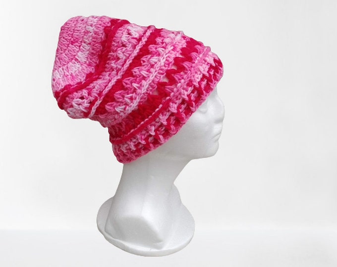 Boho cap, crochet cap, women's cap, slouchy beanie, slouchy cap, hipster cap, crochet cap, winter cap, pink wool cap in pink gradient