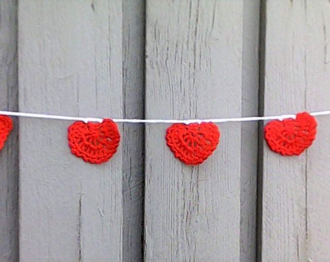 Crocheted garland with red hearts for Valentine's Day and Wedding Decoration