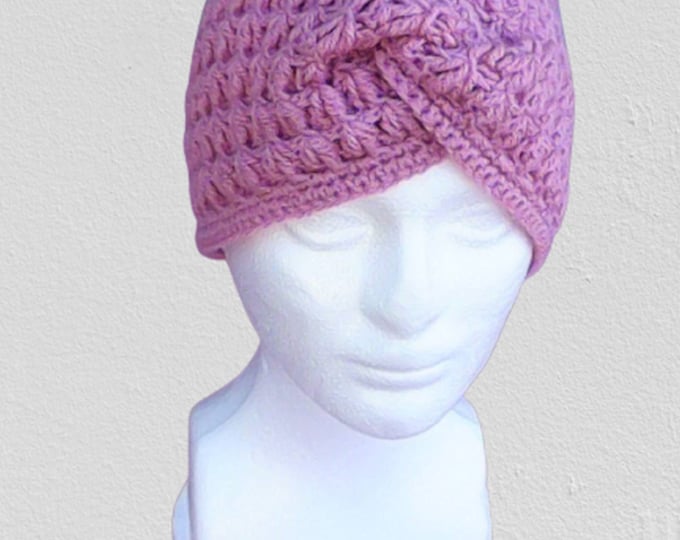 Crochet Plum Head Band Pink Headband Eggplant Crocheted Headband Pink Head Wrap Eggplant Ear Warmer Pink Headband