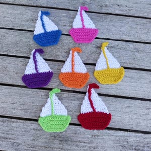 Patch bateau à voile 7 cm, applique au crochet pour projets maritimes