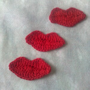 Red lips crocheted, 3 pieces crocheted mouth crochet application, lip patch, bulging red cotton lips image 3