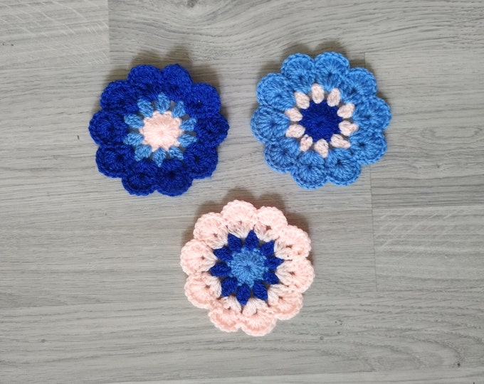 Flower Round Crochet Coasters, Christmas Gifts, Home Decor for Fall Winter, Soft Cute Coasters, Handmade Sustainable