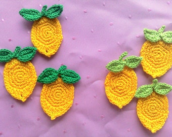 Yellow Lemon Fruit Applique 3pc Crochet Lemon Sewing Supplies Scrapbook Lemon Fruit Patch False Food Fruit Crochet Lemon Yellow