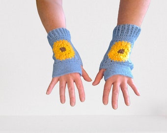 Sunflowers Fingerless Gloves Arm Warmer Handmade Wrist Warmers Womens Gloves Winter Gloves Fingerless Gloves