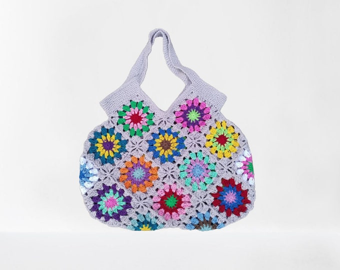 Afghan crochet bag, tote bag, handmade crochet bag, crochet purse, hippie bag, boho style, colorful purse, retro bag