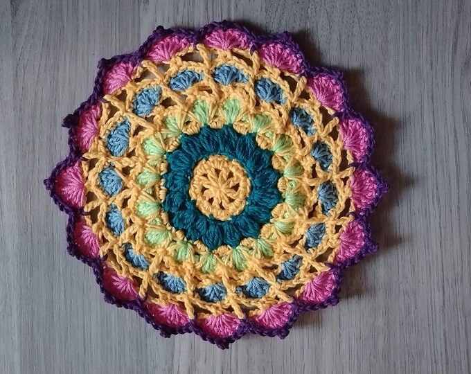 Crochet Mandala Doily Colorful Mandala Country Style Boho Home Decor Bright Colors Handmade Mandala Unique Gift