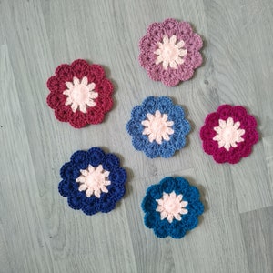 Flower Round Crochet Coasters, Christmas Gifts, Home Decor for Fall Winter, Soft Cute Coasters, Handmade Sustainable image 1