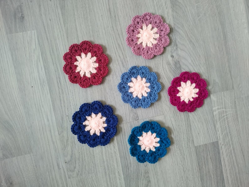 Flower Round Crochet Coasters, Christmas Gifts, Home Decor for Fall Winter, Soft Cute Coasters, Handmade Sustainable image 1